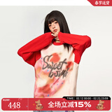 LALABOBO[苏新皓同款]个性涂鸦长袖t恤男女纯棉宽松百搭上衣潮流RBDC-DT12 红色 XS