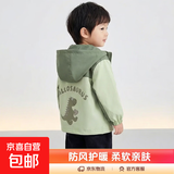 男童春款外套上新女童韩版时尚洋气可爱小熊满印连帽风衣长袖上衣 踮脚龙外套军绿色 110