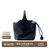 裘真复古遇花篮包手提斜挎牛皮包通勤休闲大容量菜篮子包 蓝色 暂不预售