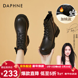达芙妮小短靴女马丁靴英伦风厚底秋冬季2025新款秋季单靴百搭复古六孔 黑色【加绒】 36 标准码
