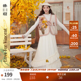 两三事梵高白色半身裙新款绝美秋装女款裙子蕾丝蛋糕半裙蓝鸢仙葵 杏色 S