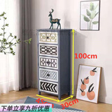 华莱德美式实木免安装复古小床头柜简约抽屉收纳柜卧室柜客厅靠墙柜子 蓝色五层 整装