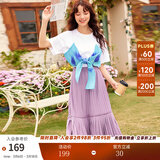 两三事丝绒半身裙春季女黑色百褶裙裙子复古半裙长裙 开心自转体 浅紫色- 薄款 S