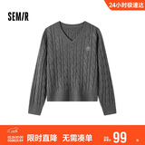 森马（Semir）森柔毛衫|毛衣女刺绣V领显瘦宽松2024绞花上衣复古风109724107014