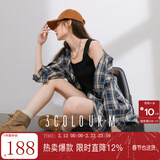 三彩2025秋季新款格纹衬衫宽松中长款衬衣开衫翻领休闲复古M 藏青色格纹 S 155/80A