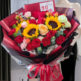 馨仪鲜花速递玫瑰向日葵康乃馨花束生日礼物全国同城配送 向日葵康乃馨玫瑰混搭花束