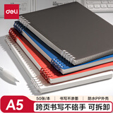 得力（deli）【价同618】A5可翻折活页本50张笔记本本子不硌手可拆卸记事本作业本灰色横线HA550