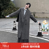 茵曼2025冬季女装新款100%绵羊毛双面呢外套女美拉德翻驳洋气长款大衣 深花灰 XL 168-172cm/131-140斤