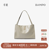 半坡饰族（bampo）女包包新款福瑞方方包头层牛皮大容量轻奢单肩斜挎包38礼物 浅灰白-大包 可装14寸电脑