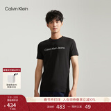 Calvin KleinJeans夏季男女情侣中性休闲年轻多色ck印花修身打底短袖T恤上衣 BEH-太空黑 S （推荐120-130斤）