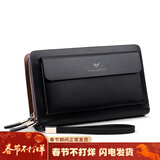 WILLIAMPOLO保罗牛皮双拉链手包时尚手拿包男士钱包商务男包大容量手抓包皮包 黑色