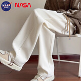 NASA BASE休闲裤男春夏秋季新款潮牌宽松运动直筒裤男学生简约百搭长裤子男 杏色（百分之90顾客选择） XL （建议125-150斤）