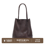 裘真情人节礼物008水桶包女斜挎通勤大容量真皮复古小众植鞣牛皮包包 咖啡色-大号