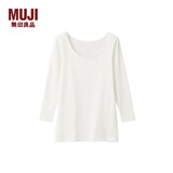 MUJI女式 使用了棉的冬季内衣 U领八分袖T恤 69AD435 秋衣 保暖衣 米白色 XL