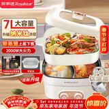荣事达（Royalstar）鸳鸯锅钛涂层带蒸笼电火锅7L大容量分区双控温速沸方形电煮锅多功能锅RHG-70Z2(TZ)家电