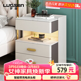 罗森（LUOSEN）岩板床头柜简约卧室三层床头置物架收纳柜 深灰+白