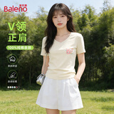 班尼路（Baleno）短袖v领正肩纯棉t恤女2026夏季新款女装爆款显瘦百搭体恤女生上衣
