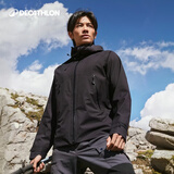 迪卡侬（DECATHLON）硬壳冲锋衣男女春秋登山防风防水单层夹克风衣运动外套MH500 玄武黑（男女同款）- 亚洲款 新款上市 加内胆选大一码 2XL