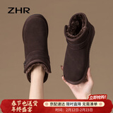ZHR则则冬季雪地靴女短筒网红平底短靴女百搭靴子不易滑加绒加厚保暖棉鞋 咖啡色 36