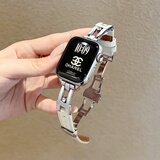 腕美主义适用苹果s11手表滑梯拼皮表带watch s10金属滑梯扣apple watch s9透气表链se3女款高级感替换腕带 【滑梯款拼皮】-银-奶白皮+银色连接器 适用：iwatch11代10代【