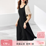 尚都比拉法式连衣裙夏季中长款a字裙泡泡袖系带收腰显瘦裙子 黑色 XL 