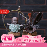 祥业 黑檀木六君子茶具配件实木底座倒流香哥窑紫砂茶宠功夫茶艺组合创意摆件 六君子-冥想