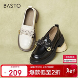 百思图商场同款时尚轻便学院蝴蝶结乐福鞋女单鞋WA399AA4 米色 35