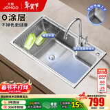 九牧（JOMOO）304不锈钢厨房大单槽水槽套餐厨房洗水洗菜盆单槽 75*45【0涂层不锈钢】含龙头 （SUS304不锈钢大单槽）