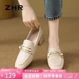 ZHR则则单鞋女新款优雅珍珠扣乐福鞋女通勤粗跟小皮鞋女两穿女鞋K170米37