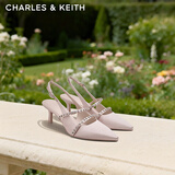 CHARLES&KEITH亮钻一字带尖头包头复古高跟凉鞋婚鞋子女鞋生日礼物CK1-61720199 粉红色Pink 35