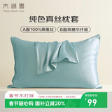 太湖雪纯色真丝枕套 100%桑蚕丝绸 单面真丝枕头套单只装琉璃蓝 48*74cm