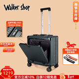 Walker Shop轻奢品牌登机箱铝框拉杆箱小型轻便商务旅行箱前置开口行李箱子 墨绿色 18英寸 【横版登机箱】