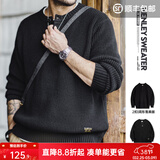 马登工装美式复古竖条纹亨利领毛衣宽松加厚黑色打底针织衫男春冬 黑色 -3扣版 【毛衣男高级感/毛线衣/针织外套男】 2XL 【宽松版型,可拍小一码】