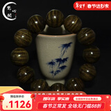 梵心阁阴沉木金丝楠20mm手串满水波纹沉香级拆房老料佛珠黄料满新年礼物 阴沉绿料大满水波