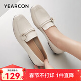 意尔康女鞋乐福鞋女春秋季软底休闲皮鞋平底低跟豆豆鞋通勤单鞋女 米白 39
