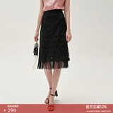 颜域女装高端蕾丝半身裙夏季新款欧美气质钩花镂空中长款裙子 黑色 S