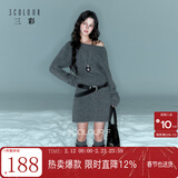 三彩独醒2025冬季新款圆领针织连衣裙长袖小A短裙打底慵懒F 深邃灰 S 155/80A