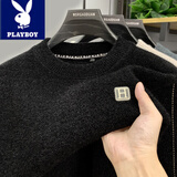 花花公子（PLAYBOY）一体绒高级感毛衣男士装秋冬季款加绒加厚圆领保暖打底针织衫衣服 黑色 XL