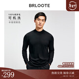巴鲁特【可机洗】100%纯羊毛衫男士秋冬款修身打底针织衫保暖毛衣 黑色-半高 M （170/92A）