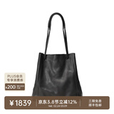 裘真38节礼物008水桶包女斜挎通勤大容量真皮复古小众植鞣牛皮包包 黑色-大号