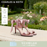 CHARLES&KEITH一字带缎面蝴蝶结绑带高跟凉鞋子女鞋生日女神节礼物CK1-61720177 粉红色Pink 36