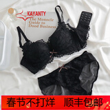 维多利亚的优雅新款蕾丝内衣女文胸套装文胸无钢圈少女小胸聚拢收副乳透气奶罩胸 黑色套装( 套装) 80B =36B