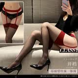 洛蔓希 情趣内衣 性感情趣丝袜红边吊带一体丝袜ins潮时尚免脱网红连裤袜纯欲风撞色长筒袜 