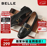 百丽羊皮英伦风乐福皮鞋平底豆豆女单鞋JD021AA6 黑色 38