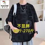 啄木鸟（TUCANO）大码短袖t恤男士夏季潮牌满印半袖宽松加肥加大胖子休闲男装体恤T FJNZA136-8896黑色 XL 建议125-140斤