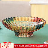 花语四季玻璃水果盘欧式家用客厅茶几高档轻奢零食糖果干果收纳盘大号盘子 彩色果盘