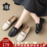 ZHR头层牛皮单鞋女粗跟软底英伦乐福鞋女一脚蹬皮鞋女 KM02 黑色 40 