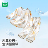 迷你木木屋儿童睡衣春夏男女童薄家居服套装夏天薄款服装 白/灰松鼠蘑菇 120
