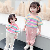 七语欣童装女童短袖套装夏装儿童套装2026新款小女孩宝宝卡通t恤两件套 粉色套装 90 (适合身高80-90cm)