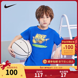 NIKE 耐克童装男童纯棉舒适短袖T恤夏季新款卡通运动儿童短T上衣 土耳其蓝 160 /80 【建议身高158-170cm】